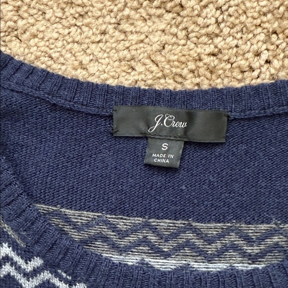 J. Crew Nordic Fair Isle Navy Grey Wool Blend Crewneck Sweater - Picture 2 of 8